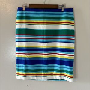 Talbots Pencil Straight Skirt Rainbow Stripe Knee Length Lined NEW Sz 14…